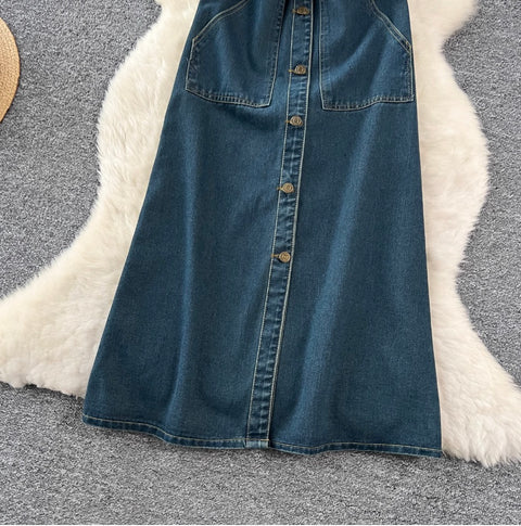 Premium Sleeveless Denim Shirt Dress