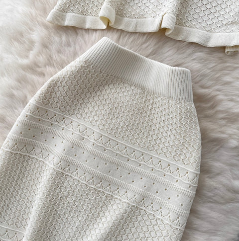 Bow-tie Knitwear & Skirt Hollowed 2Pcs