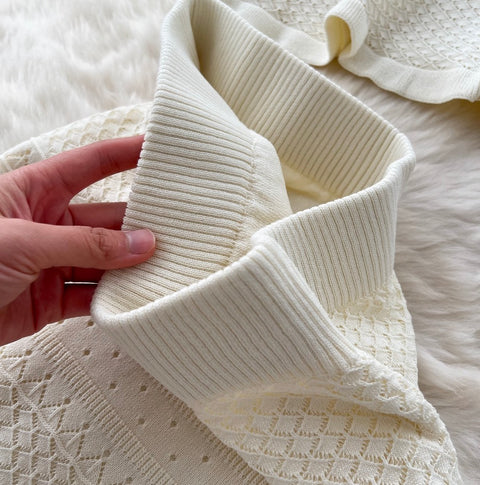 Bow-tie Knitwear & Skirt Hollowed 2Pcs