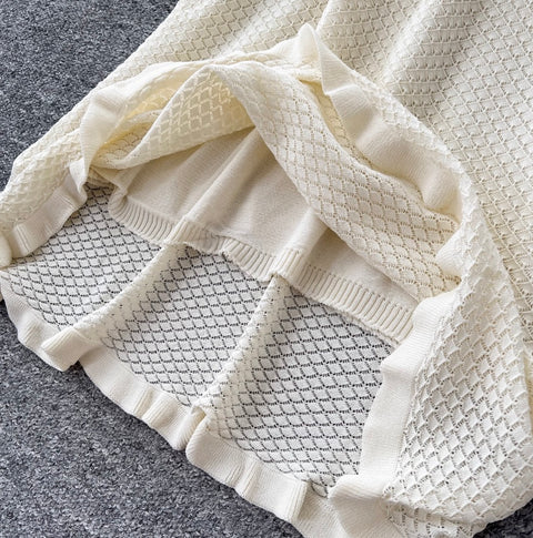 Bow-tie Knitwear & Skirt Hollowed 2Pcs