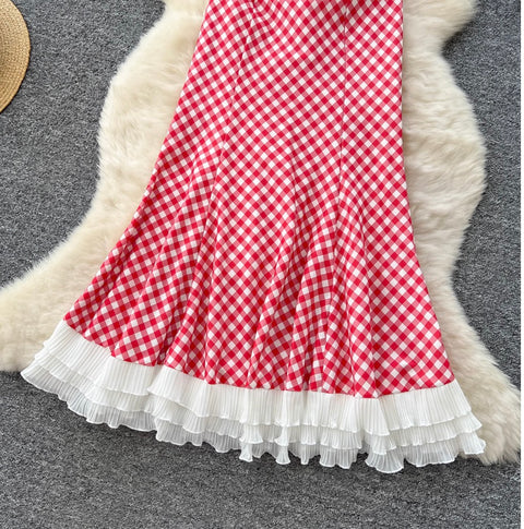 Mori Plaid Printed Lace Slip Dress