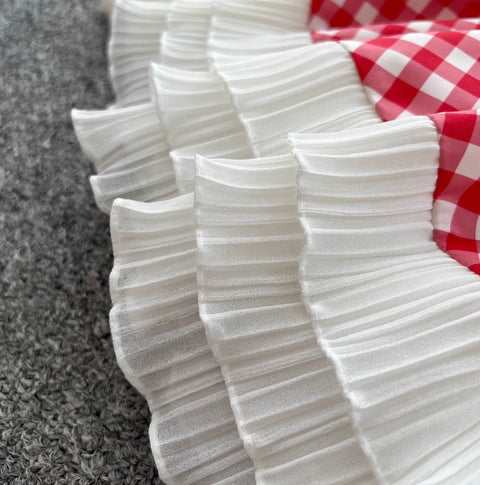 Mori Plaid Printed Lace Slip Dress