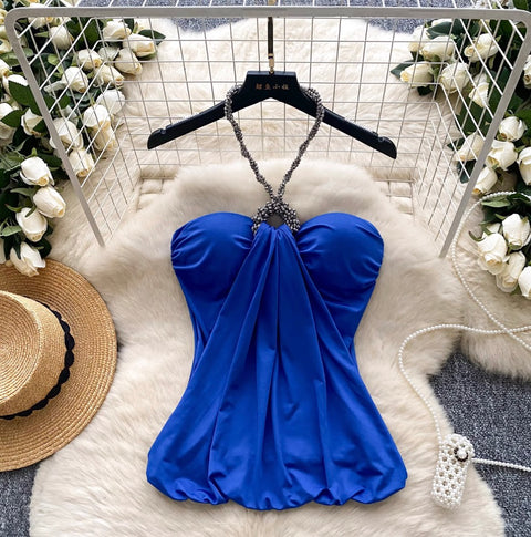 Hottie Patchwork Knotted Halter Top