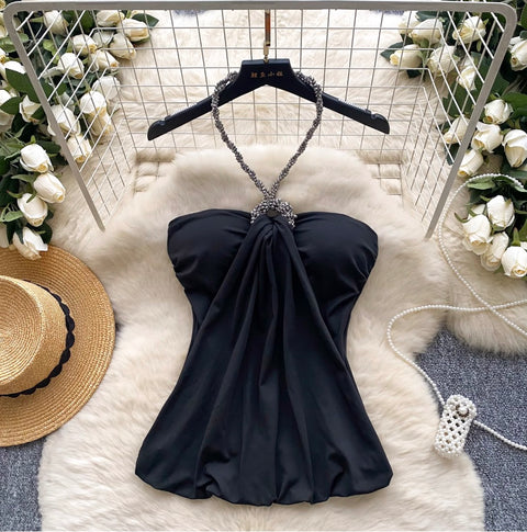 Hottie Patchwork Knotted Halter Top