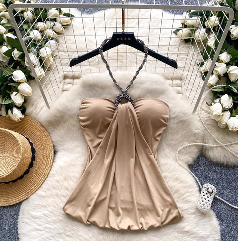 Hottie Patchwork Knotted Halter Top