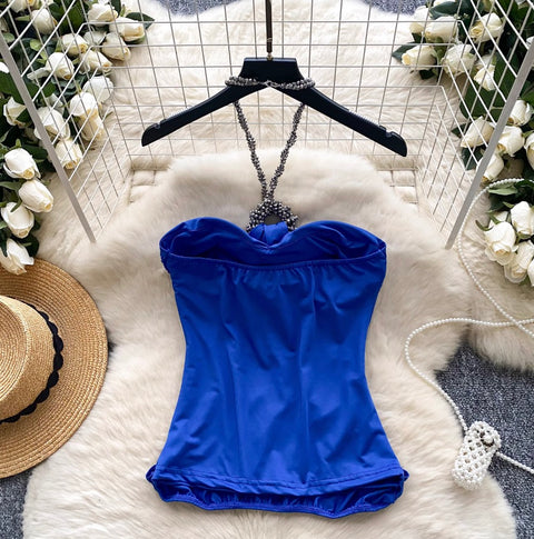 Hottie Patchwork Knotted Halter Top