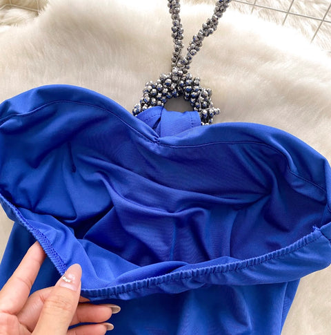 Hottie Patchwork Knotted Halter Top