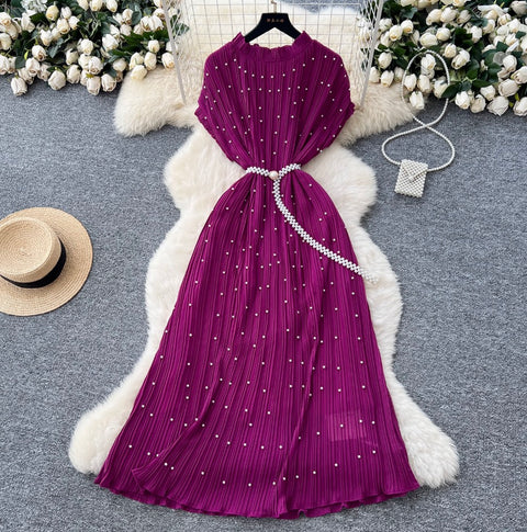 High-end Beaded Pleated A-line Dress