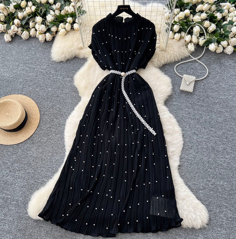High-end Beaded Pleated A-line Dress