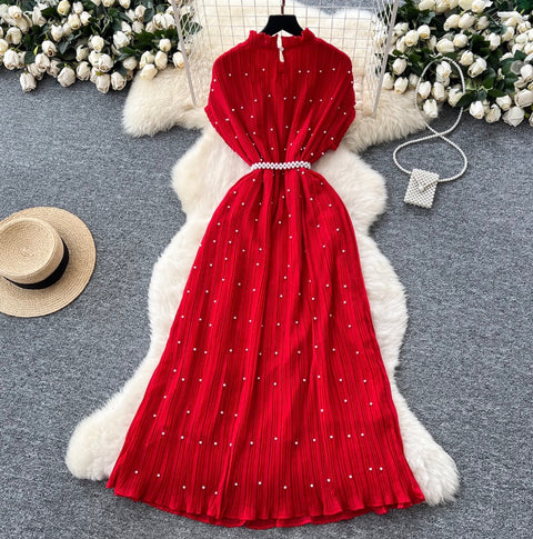 High-end Beaded Pleated A-line Dress