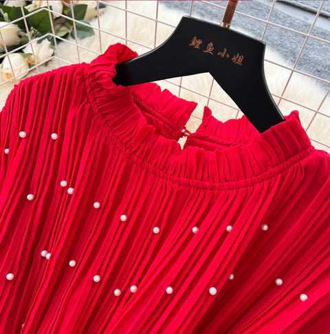 High-end Beaded Pleated A-line Dress