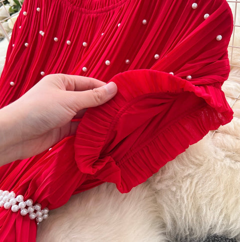 High-end Beaded Pleated A-line Dress