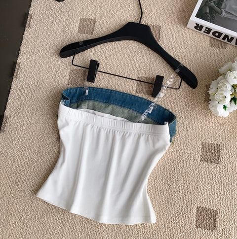 Chic Denim Patchwork Printed Camisole