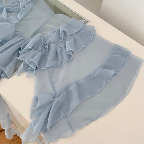 Irregular Design Fairy Blue Halter Dress