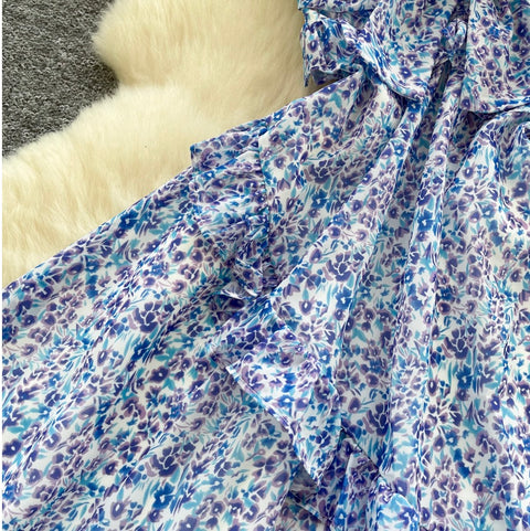 Hollowed Backless Floral Chiffon Slip Dress