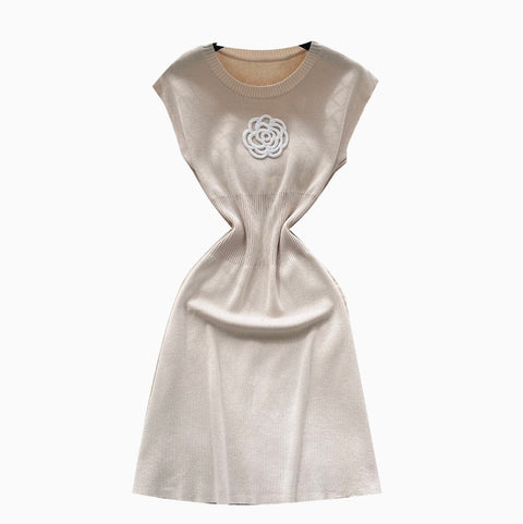 Simple Design 3d Flower Knit Dress
