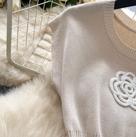 Simple Design 3d Flower Knit Dress
