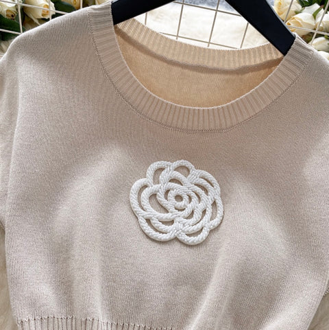 Simple Design 3d Flower Knit Dress