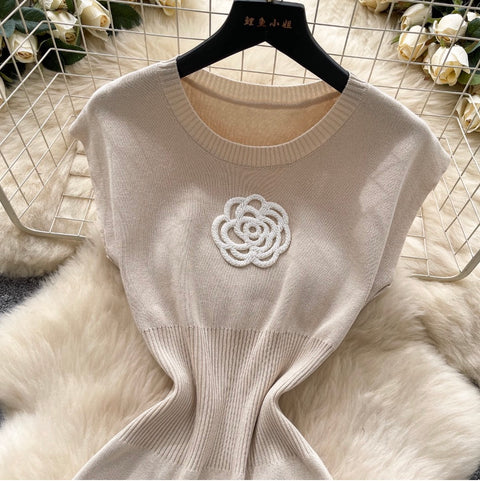 Simple Design 3d Flower Knit Dress