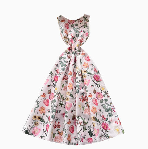 French Style Sleeveless Puffy Floral Dress