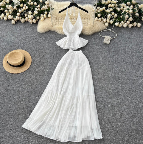 Fairy White Halter Top & Skirt Sets