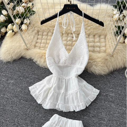 Fairy White Halter Top & Skirt Sets