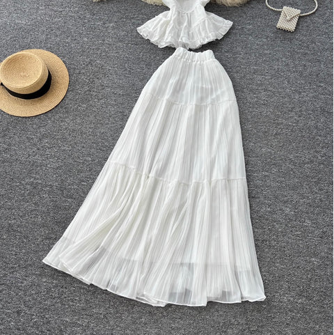 Fairy White Halter Top & Skirt Sets