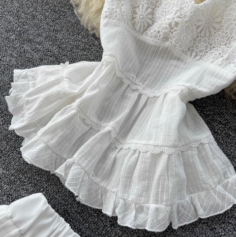 Fairy White Halter Top & Skirt Sets