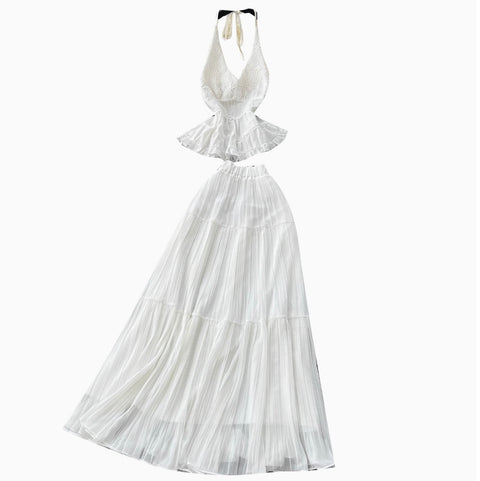 Fairy White Halter Top & Skirt Sets