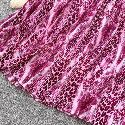 Ribbon Top & Leopard Printed Skirt 2Pcs