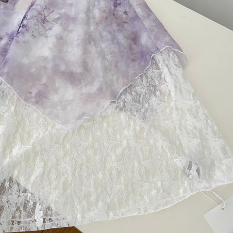 Purple Tie-dye Lace Patchwork Slip Dress
