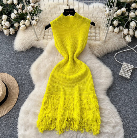 High-end Fringed Sleeveless Knit Dress