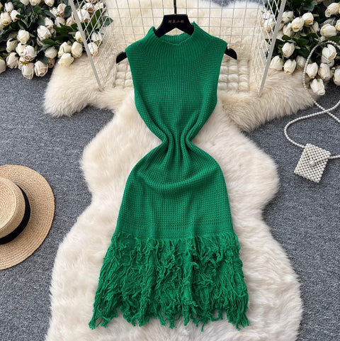 High-end Fringed Sleeveless Knit Dress