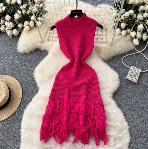 High-end Fringed Sleeveless Knit Dress