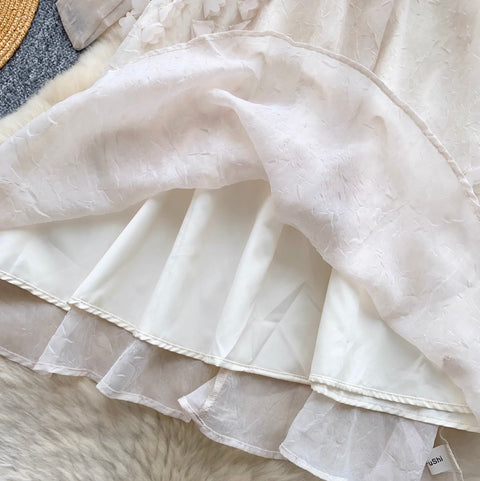 Ribbon Lace-up Chiffon A-line Dress