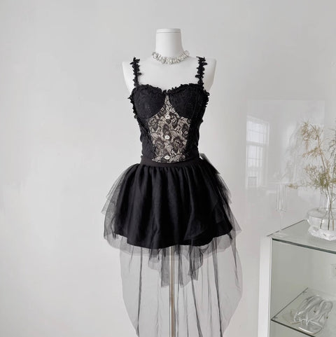 Embroidered Lace Camisole & Skirt 2Pcs