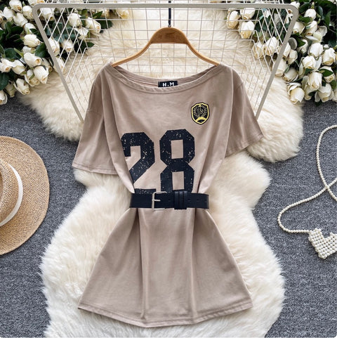 Chic Off-shoulder T-shirt with Belt