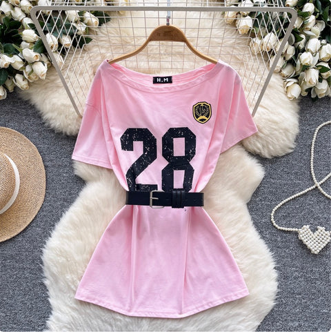 Chic Off-shoulder T-shirt with Belt