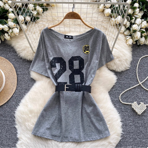 Chic Off-shoulder T-shirt with Belt