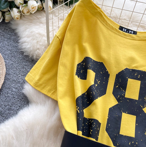Chic Off-shoulder T-shirt with Belt