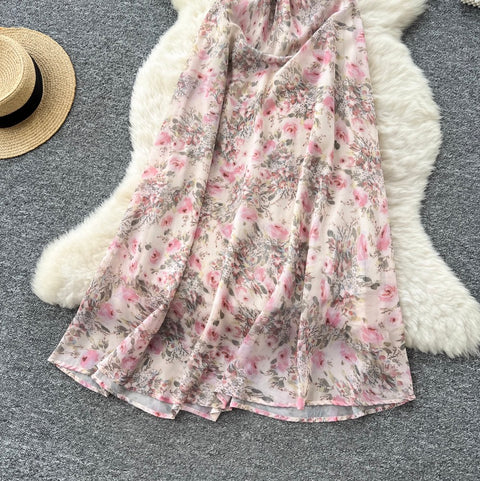 Lace Patchwork Floral Chiffon Dress