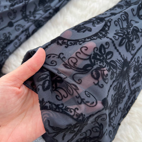 Stretchy Flocked Print Flared Trousers