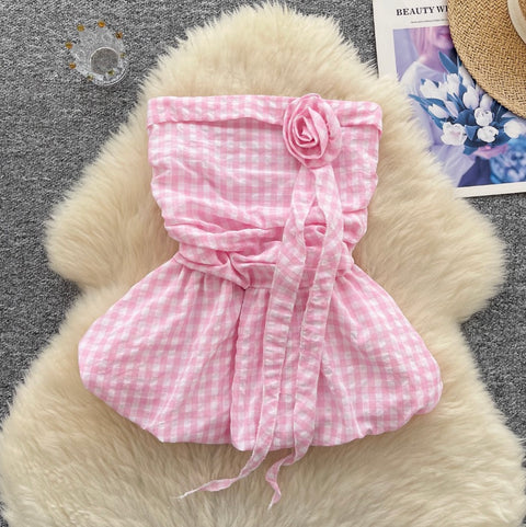 Off-shoulder Plaid Printed Ruffled Top