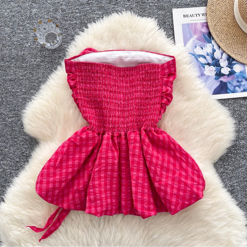 Off-shoulder Plaid Printed Ruffled Top