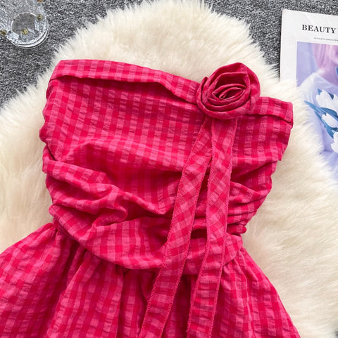 Off-shoulder Plaid Printed Ruffled Top