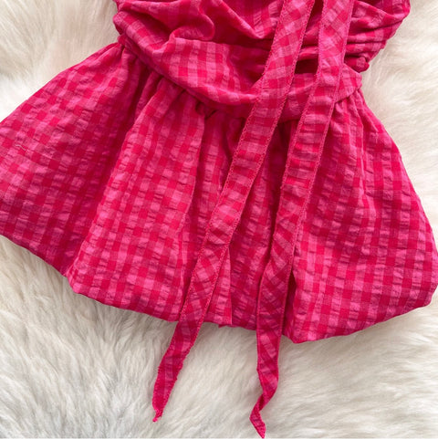 Off-shoulder Plaid Printed Ruffled Top