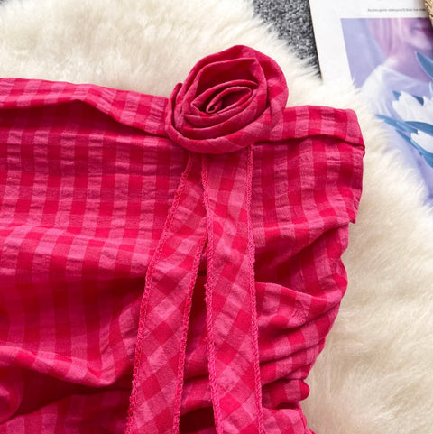 Off-shoulder Plaid Printed Ruffled Top