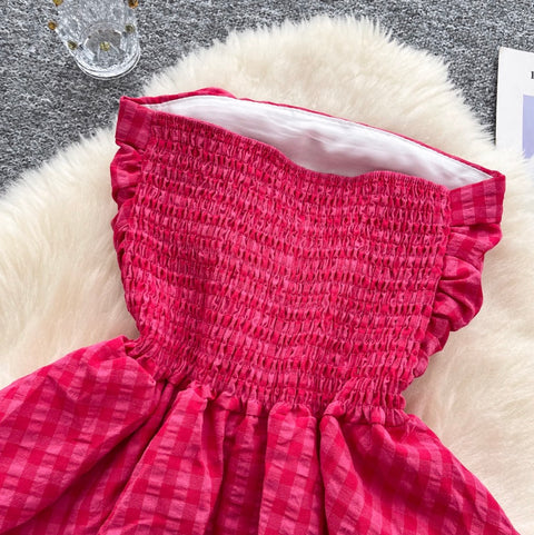 Off-shoulder Plaid Printed Ruffled Top