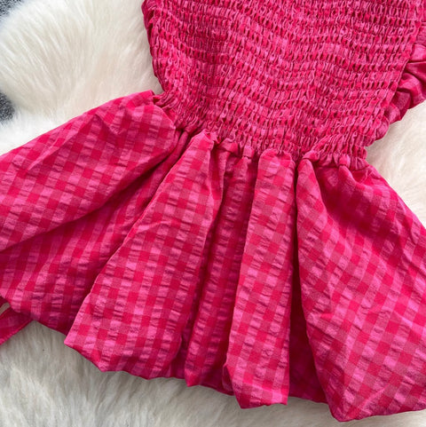 Off-shoulder Plaid Printed Ruffled Top