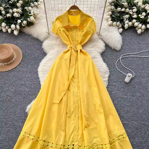 Vintage Lace Patchwork Shirt Dress